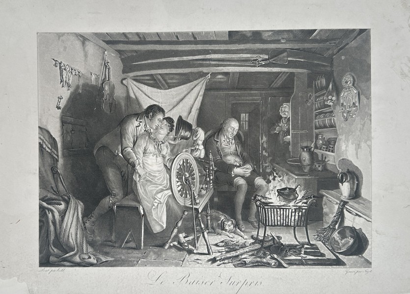 Jean-Pierre-Marie Jazet (1788–1871), after – The Surprised Kiss – Aquatint and engraving (Circa 1820)