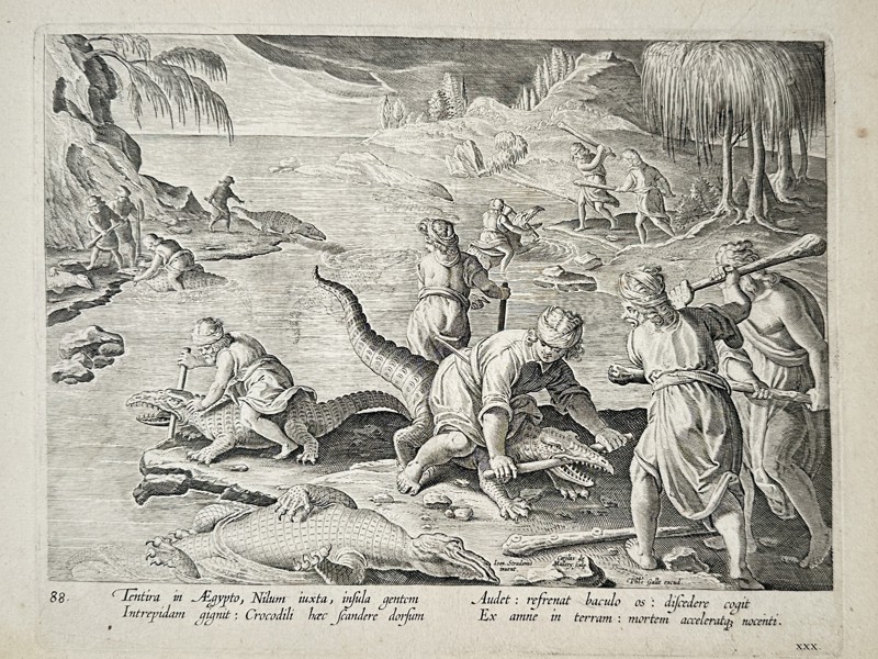 Jan van der Straet (1523–1605) – Crocodile Hunt on the Nile – Engraving (1596)