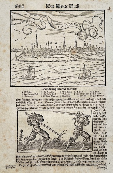 Sebastian Münster (1488–1552) – Map of Hamburg – Germany – Woodcut (1550)