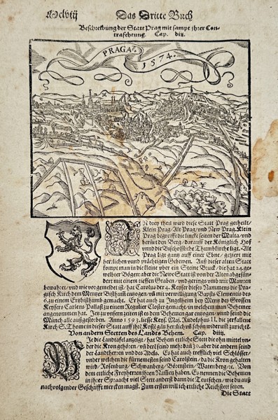 Sebastian Münster (1488–1552) – Map of Prague – Czech Republic – Woodcut (1574)
