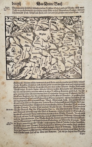 Sebastian Münster (1488–1552) – Map of Allgäu – Germany – Woodcut (1550)