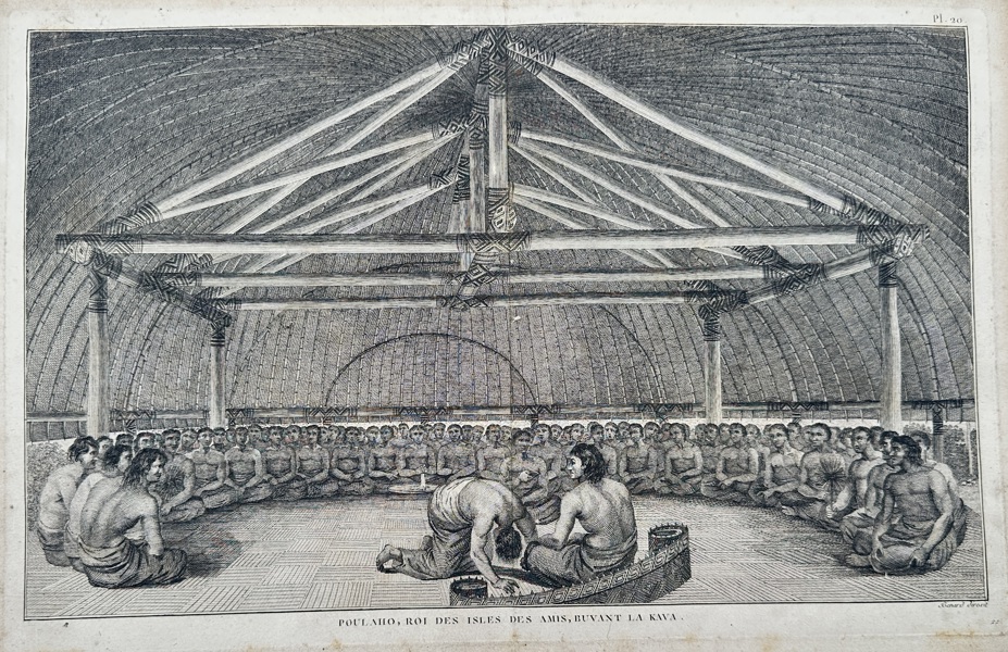 John Webber (1751–1793) – Poulaho, King of the Friendly Islands, Drinking Kava – Tonga – Engraving (1785)