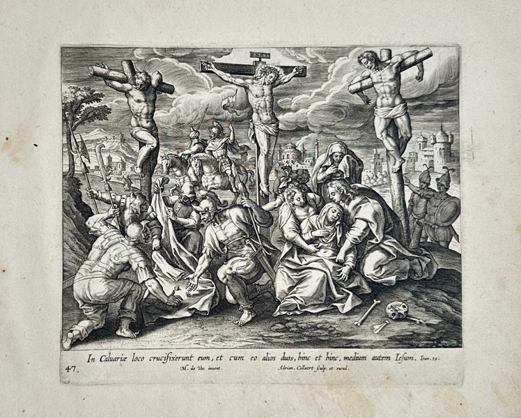 Marten de Vos (1532–1603) – View of The Crucifixion – Engraving (1585)