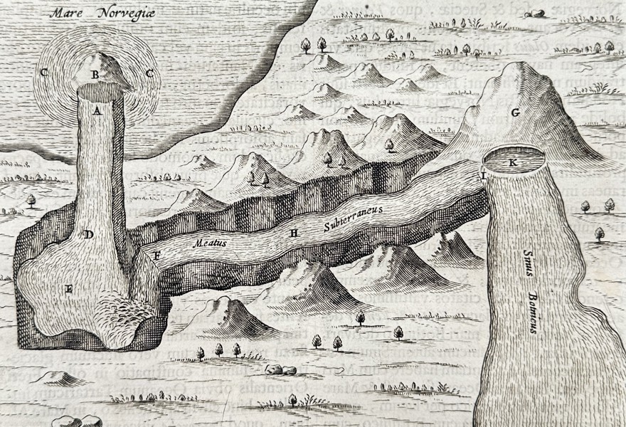 Athanasius Kircher (1602–1680) – View of the Maelstrom and Subterranean Water Channels – Engraving (1664)