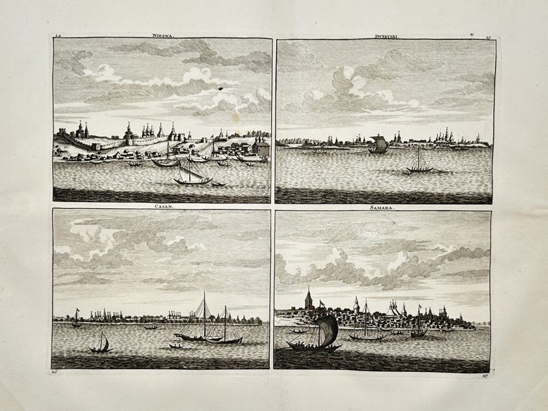 Cornelis de Bruyn (1652–1727) – Views of Nizhny Novgorod, Sviyazhsk, Kazan, and Samara – Russia – Engraving (1711)