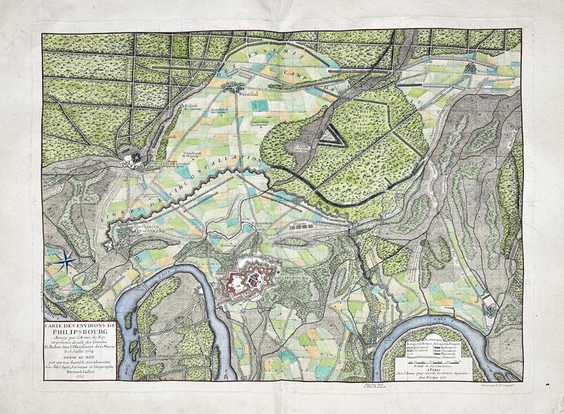 Coquart after Bernhard Jaillot - - Germany - Philippsburg - Carte des Environs de Philipsbourg Assiege par l'Armeé du Roy en presence de celle des Ennemis Et - 1721-1750