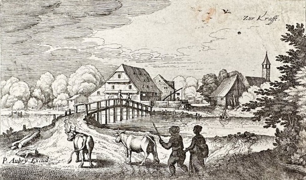 Matthäus I Merian / Peter II Aubry - Etching - Zur Krafft from Landscape Along the River - 1620