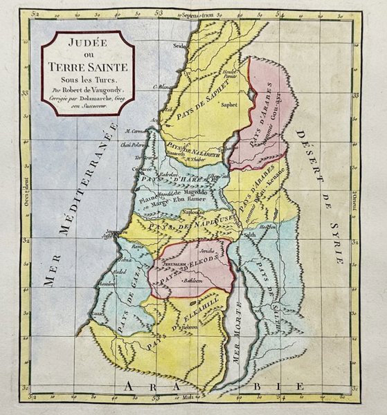 Robert de Vaugondy (1688-1766) - Asia - Holy Land (Judea); "Judee Ou Terre Sainte" - 1801-1820