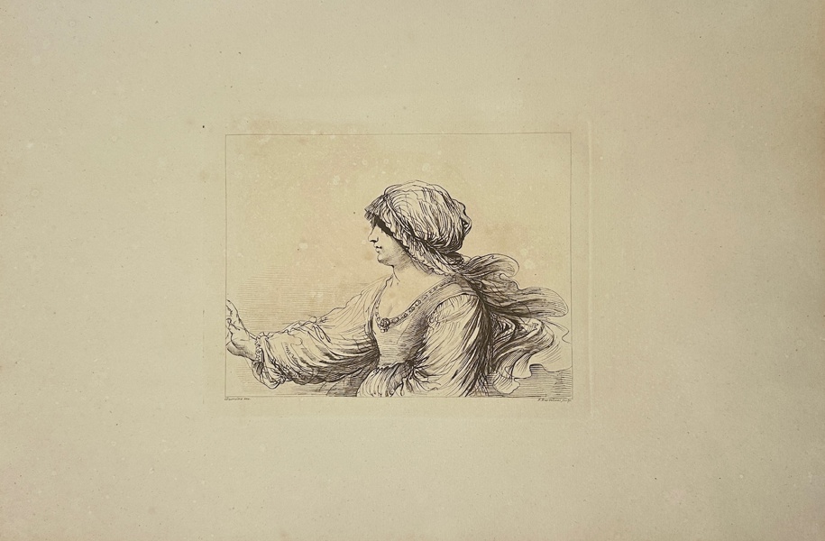 Giovanni Francesco Barbieri (1591-1666), Guercino after, Francesco Bartolozzi (1727–1815) - Large Folio Print - Bust of a Woman, Profile