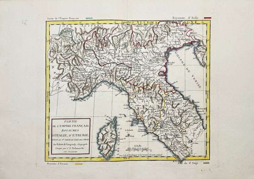 Robert de Vaugondy (1688-1766) - Europe - Northern regions of Italy; "Partie de l'Empire Francais Royaumes d'Italie, d'Etrurie" - 1801-1820