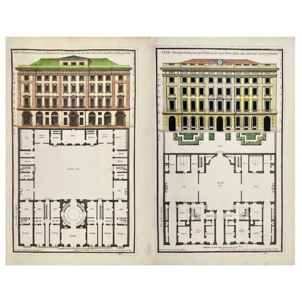 Jean-Francois de Neufforge - Set of 2 Hand-Coloured Architectural Prints - Recueil Élémentaire d’Architecture - Paris, France