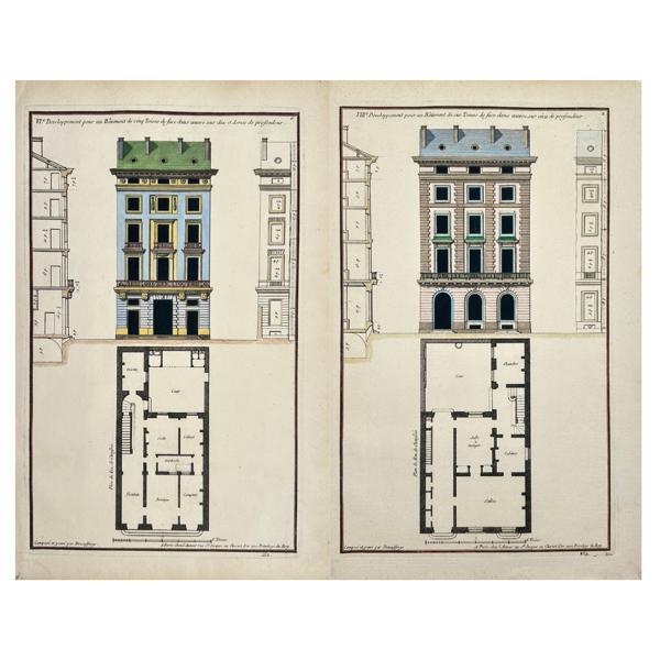 Jean-Francois de Neufforge - Set of 2 Hand-Coloured Architectural Prints - Recueil Élémentaire d’Architecture - Paris, France