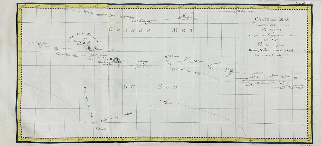 John Hawkesworth / Robert Benard - Map of the Society Islands and Tahiti