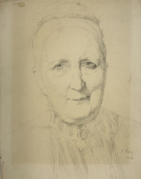 Louis Kolitz (1845-1914) - Hand-Signed Pencil Drawing - Portrait of a Woman