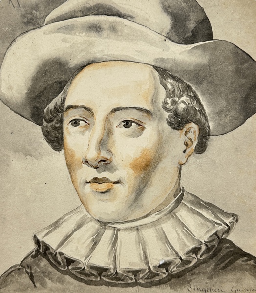 European school (XVIII) - Old Master Drawing - Ink and Watercolor - Portrait of a Young Man