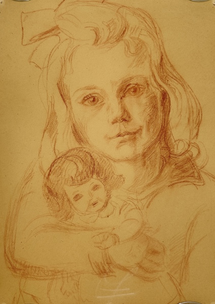 Albertino Bernhard - Pencil Drawing - Portrait of Girl with toy