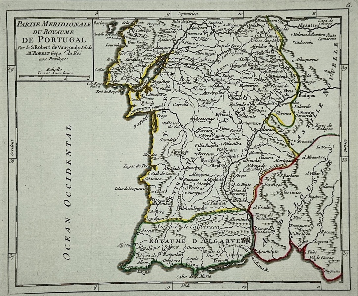 Didier Robert de Vaugondy (1723-1786) - Partie Meridionale Du Royaume De Portugal / Southern Part of the Kingdom of Portugal