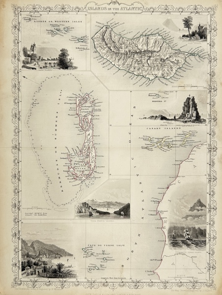 John Tallis / J. Rapkin - Islands in the Atlantic - Bermuda - Madeira - Canaries - Tenerife - Illustrated Atlas - 1851-1860