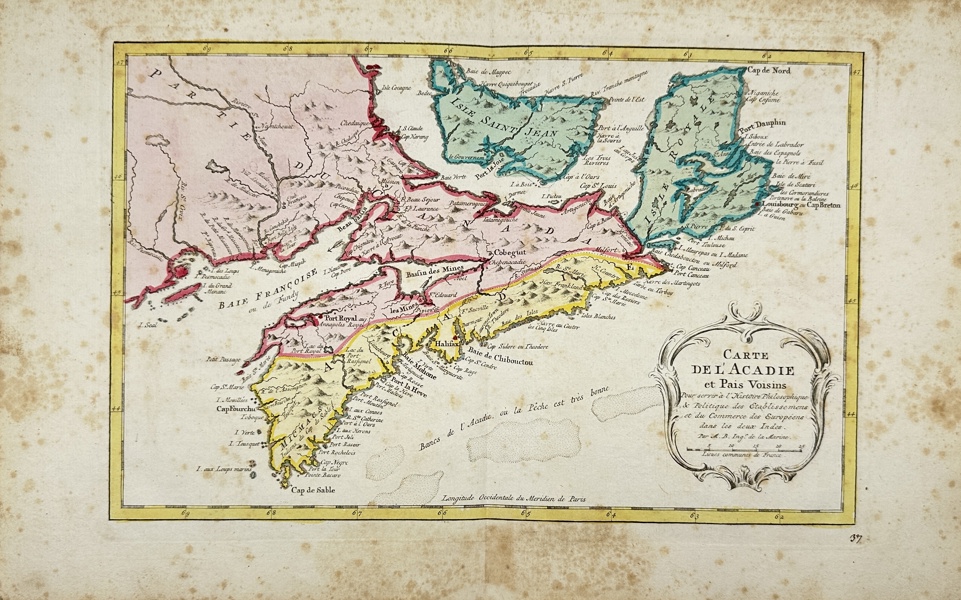 Jakob van der Schley / Jacques Nicolas Bellin - Carte de l' Accadie et Pais Voisins - Map of Acadia and Neighboring Regions - North America - Canada