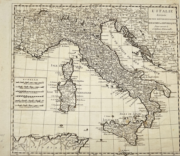 Alexander Delamarche (1851-1884) / Gilles Robert de Vaugondy (1688-1766) - Map of Italy with Sicily and Sardinia