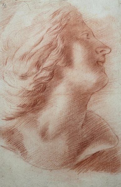 Unknown Artist (XIX) - Sanguine - Study of Human Face - Portrait of young woman