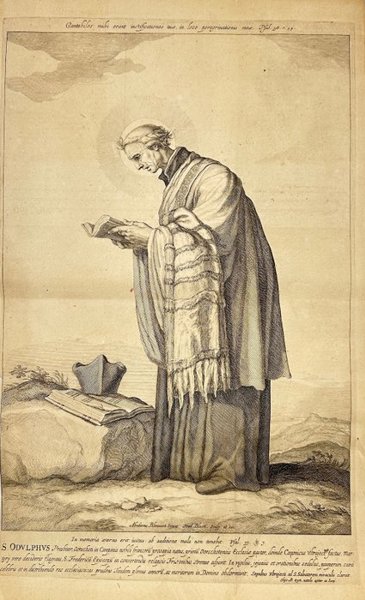 Frederik Bloemaert (c. 1614-1690) after Abrahamus Bloemaert (1564-1651) - A full-length portrait of Saint Odulf / Saint Odulphus