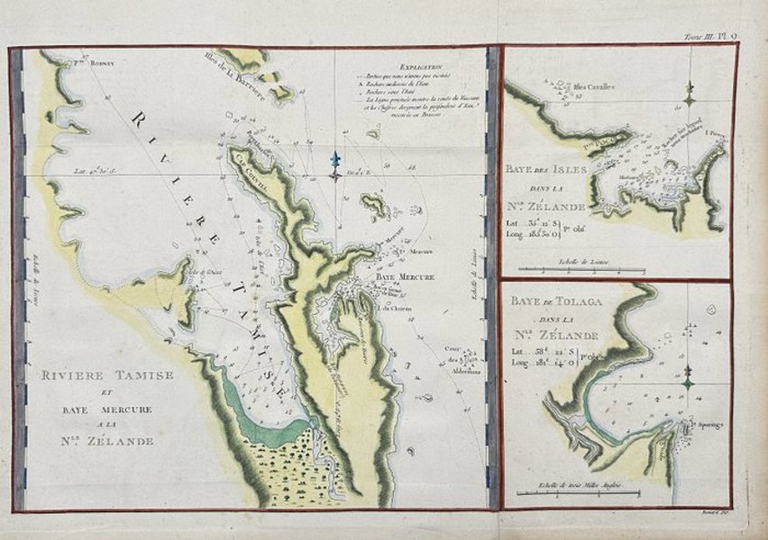 Robert Benard (1734-1794) & James Cook (1728-1779) - Oceania, New Zealand - Mercury Bay, Tolaga Bay, River Thames, Bay of Islands