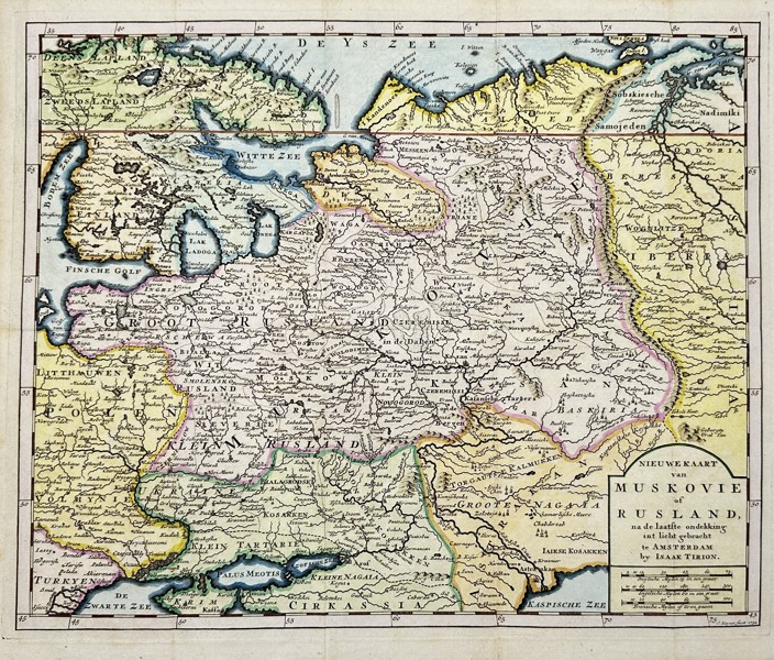 Isaak Tirion (1705-1765) - Map of Poland, Ukraine, Turkey, russia 'Nieuwe kaart van Muskovie of Rusland na de laatste ontdekking int licht gebracht'