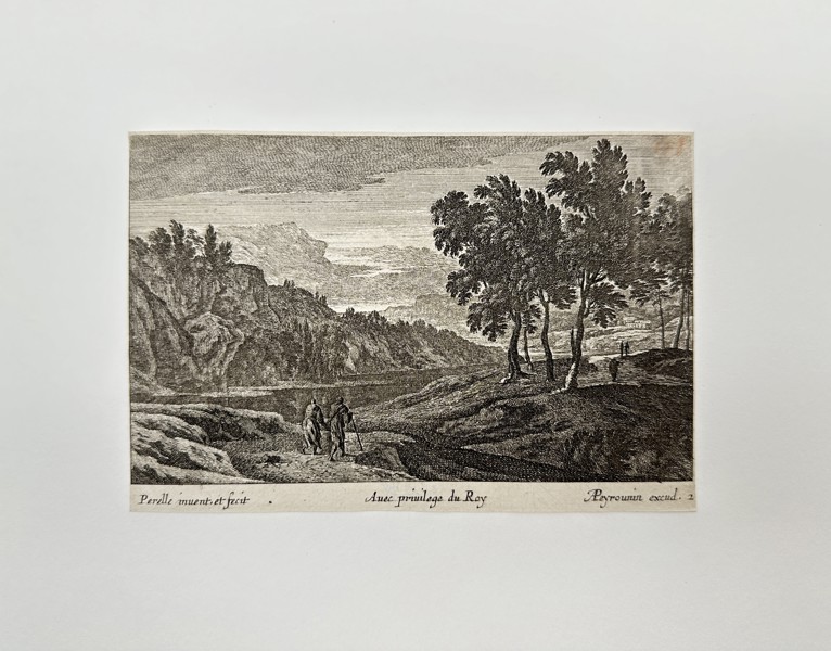 Gabriel Perelle (1604-1677) - Etching 'Avec privilege du Roy' - Hill Landscape with Hikers