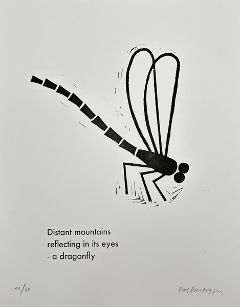 Owe Gustafson (1940) - Linocut "Slända" (Dragonfly)