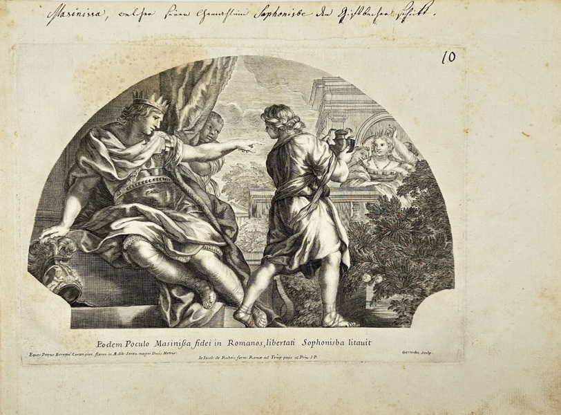 Gerardin after Pietro da Cortona (1596–1669) – Antique Engraving – Masinissa Offering the Poisoned Cup to Sophonisba (1691)