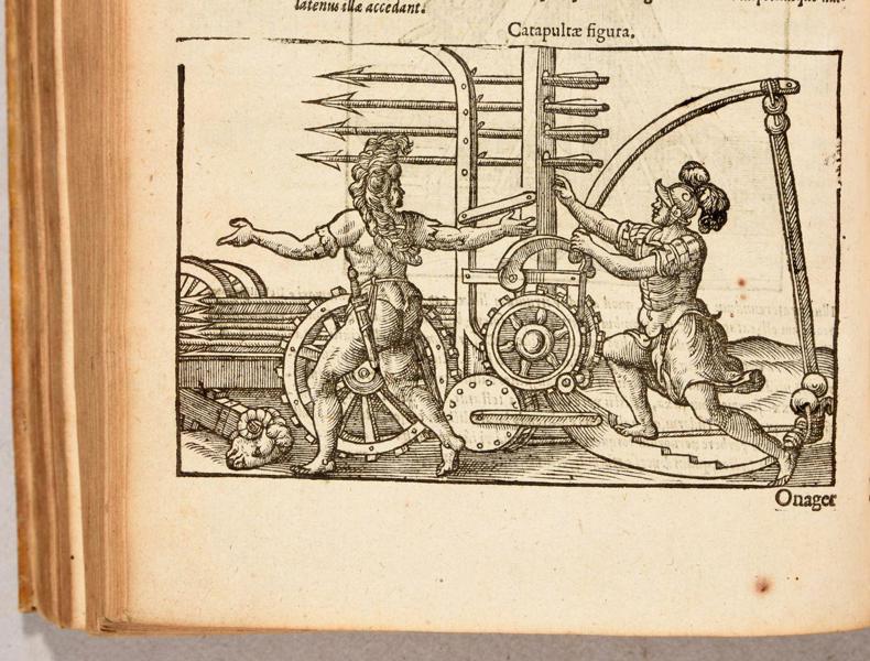 Petrus Scriverius - Book with 47 large woodcuts showing Roman machinery and tactics, 1607