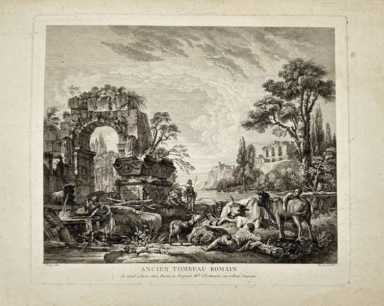 Pierre-Charles Le Mettay (1726-1759), after & Basan - View of the Surroundings of Otricoli Near the Tiber - Engraving, 19th century