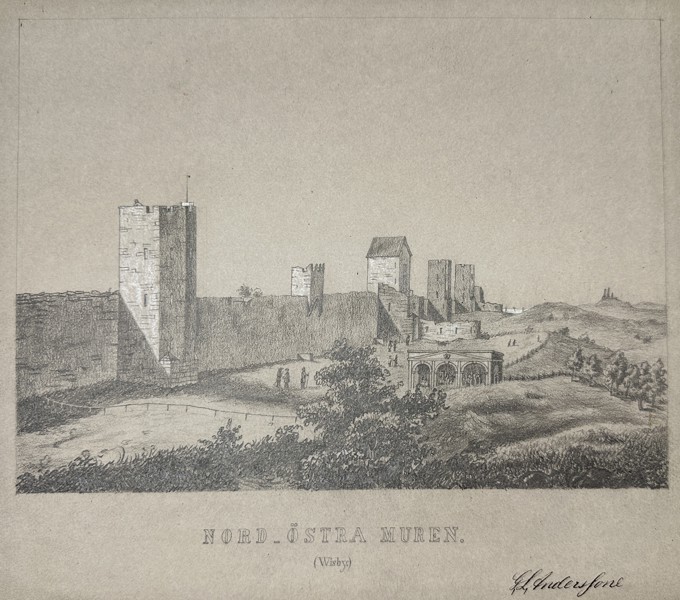 G. L. Andersfone - Pencil Drawing of  Nordöstra Muren - Wisby, Sweden