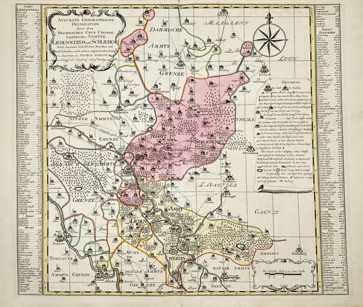 Peter Schenk the Elder (1660–1711) – Map of the Saxon Districts of Liebenwerda and Schlieben – Hand-Coloured Copperplate Engraving (c.1700)