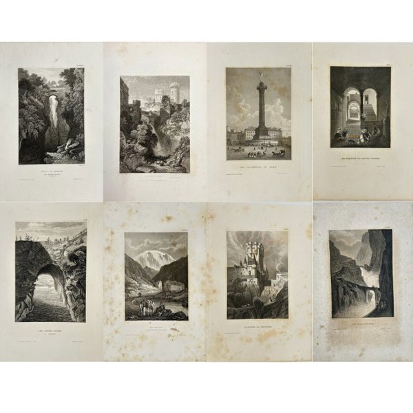 Joseph Meyer (1796-1856) - Set of 8 Antique Prints - Gota Canal in Sweden - Baltic Sea - Kattegat Sea - Pont-y-Monach