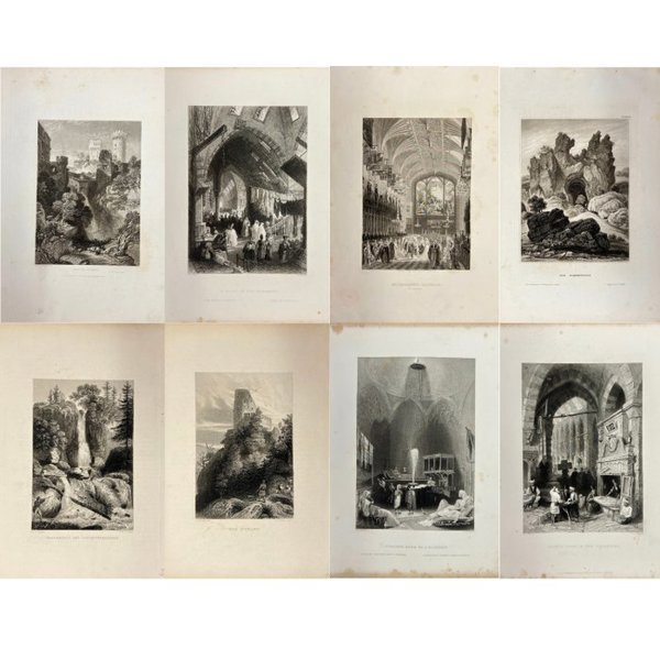 Joseph Meyer (1796-1856) - Set of 8 Antique Prints - Castle of Nepi in Italy - Kaimac Іhop in the Tchartchi - View of Grand