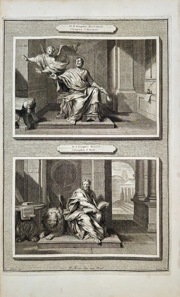Pierre Mortier (1661–1711) – "St. Evangelist Matthew and St. Evangelist Marcus" – Antique Biblical Print (Early 18th Century)