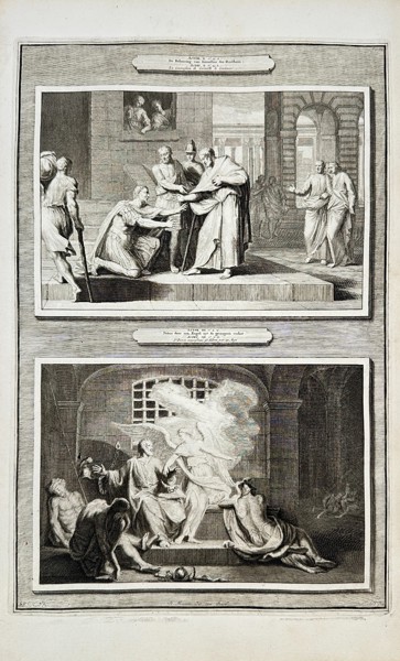 Pierre Mortier (1661–1711) – "The Conversion of Cornelius and the Release of Peter" – Antique Biblical Print (Early 18th Century)