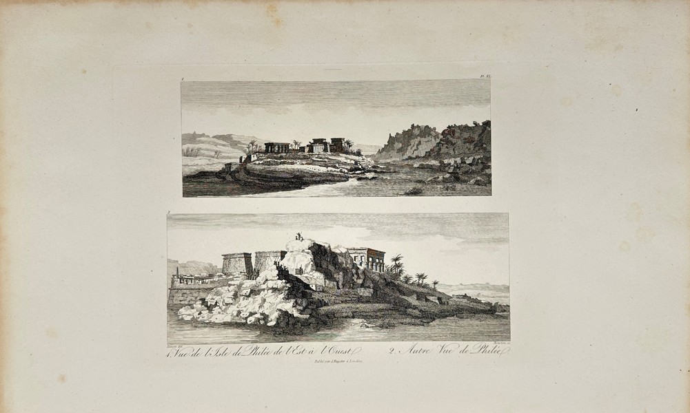 Dominique Vivant Denon (1747–1825) – Vue de Bolo de Thitie et Vue de Photoes – Engraving from Voyage dans la Basse et la Haute Égypte (1809)