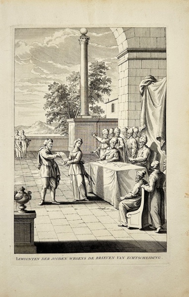 Antoine Augustine Calmet (1672–1757) – Gewoonten der Jooden Wegens de Brieven Van Echtscheiding – Religious Print from "Het algemeen groot historisch... van den gantschen H. Bybel" (1725–1731)