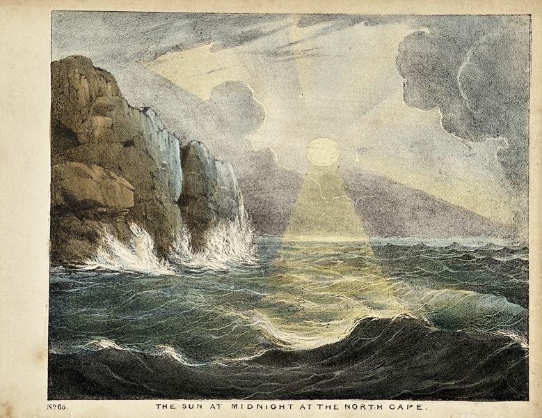 Charles Blunt (1803–1878) – The Sun at Midnight at the North Cape – Hand-Coloured Aquatint Engraving (1842)