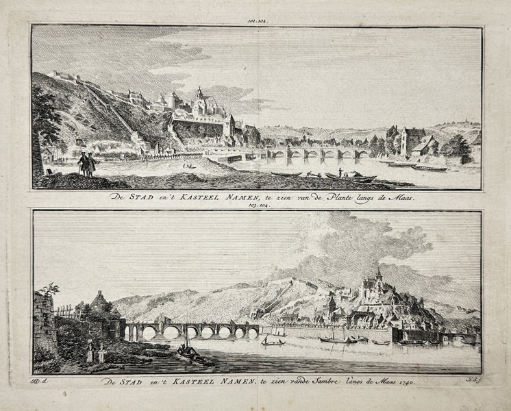 Hendrik Spilman (1721–1784) – Set of 2 Views of Namur – De Stad en 't Kasteel Namen – Copperplate Engravings (1746)