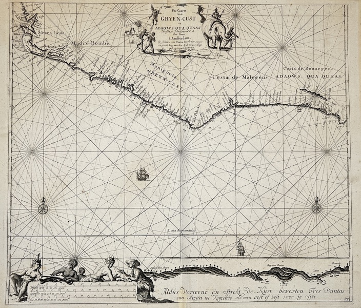 Johannes van Keulen (1654–1715) – Sea Chart of the Guinea Coast / Pas Caerte van de Gryn-Cust of Adaoûs Qua Quaas – Large Copperplate Sea Chart (Amsterdam, c.1695)