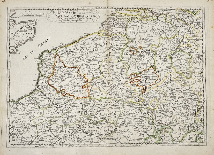 Nicolas Sanson (1600–1667) – Map of Picardy and the Catholic Low Countries / Picardie et les Pays Bas Catholiques – Large Copperplate Engraving (Paris, 1667)