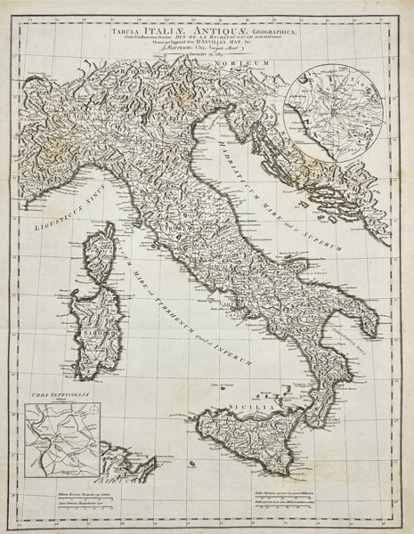 Jean-Baptiste Bourguignon d’Anville (1697–1782) – Map of Ancient Italy / Tabula Italiæ Antiquæ Geographica – Large Copperplate Engraving (London, 1789)