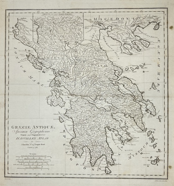 Jean Baptiste Bourguignon d’Anville (1697–1782) – Map of Græcia Antiqua, Specimen Geographicum – Large Engraved Map (1801)