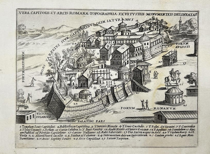 Giacomo Lauro (active 1584–1645) – Vera Capitolii et Arcis Romanae Topographia – Hand-Coloured Engraving from Antiquae Urbis Splendor (1641)