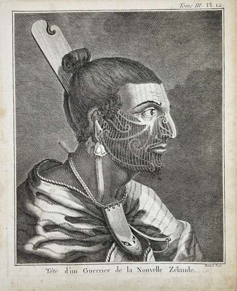 Robert Bénard (1734–1777) – Head of a Warrior from New Zealand – Copper Engraving (Late 18th Century)