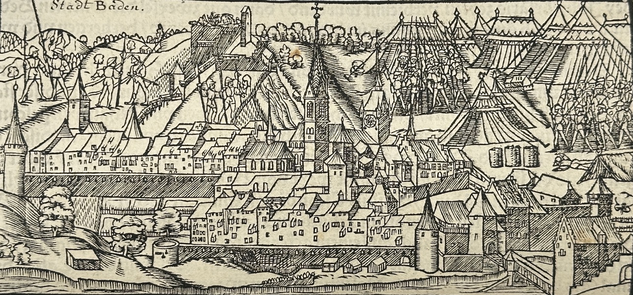 Johannes Stumpf (1500–1578) – The Siege of Baden, 1415 – Woodcut from Gemeiner loblicher Eydgnoschafft Chronik (1548)